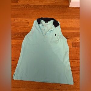 Ralph Lauren Sport Sleeveless Polo - Aqua Body with Navy Trim